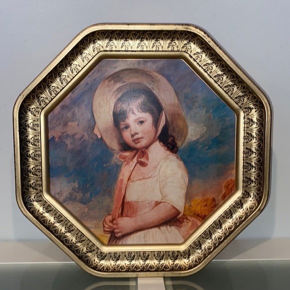 Vintage Tin,Octagon w/ Portrait of Victorian Boy & Girl,C. Bremont,George Romney - Picture 1 of 10